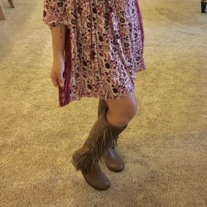 Brown boho fringe boots